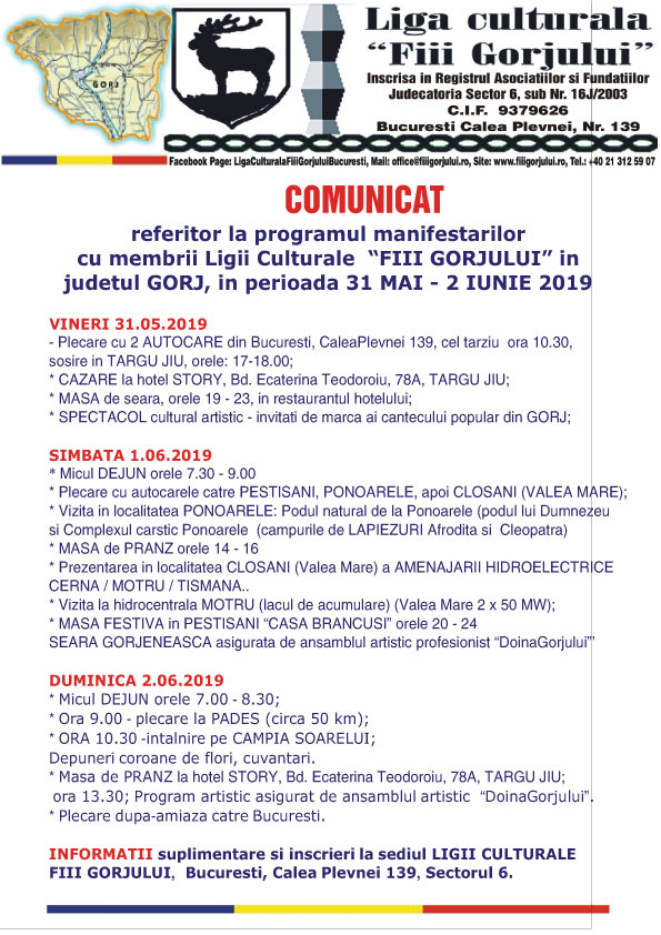 2019 PROGRAM 31 MAI GORJ