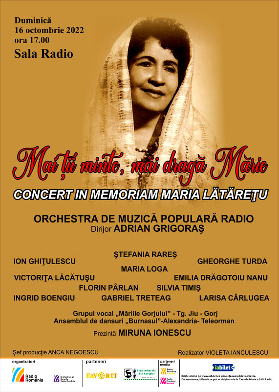 Liga culturala FIII GORJULUI partener oficial la concertul de DUMINICA 16.10.2022 ora 17 ●Mai tii minte, mai draga Marie●